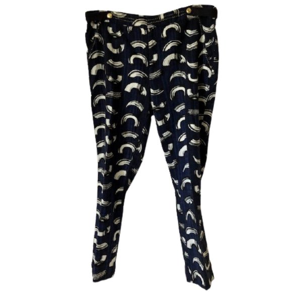 Anthropologie Cartonnier Charlie Brushstroke Ankle/Cropped Pants Navy - 12 - Picture 3 of 14